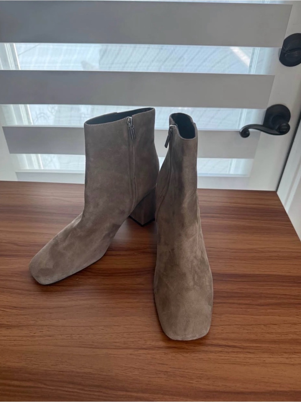 Calvin Klein Women's Taupe Suede Block Heel Ankle Boots NWOT